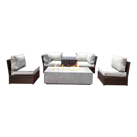 Outdoor 7 - Piece Wicker Sofa Set With Cushions Fire Pit - Restanew - Omega Lifestyles