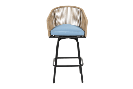 Outdoor Bar Stools Set Of 2 Steel Frame Blue Cushioned Chairs - Restanew - Omega Lifestyles