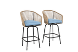Outdoor Bar Stools Set Of 2 Steel Frame Blue Cushioned Chairs - Restanew - Omega Lifestyles