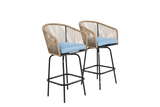 Outdoor Bar Stools Set Of 2 Steel Frame Blue Cushioned Chairs - Restanew - Omega Lifestyles