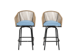 Outdoor Bar Stools Set Of 2 Steel Frame Blue Cushioned Chairs - Restanew - Omega Lifestyles