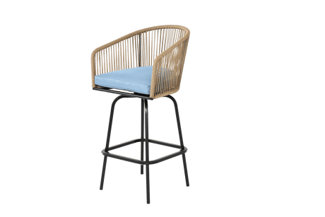 Outdoor Bar Stools Set Of 2 Steel Frame Blue Cushioned Chairs - Restanew - Omega Lifestyles