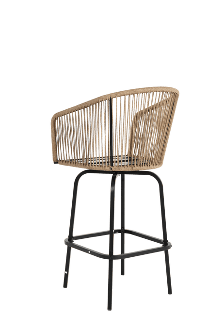 Outdoor Bar Stools Set Of 2 Steel Frame Blue Cushioned Chairs - Restanew - Omega Lifestyles