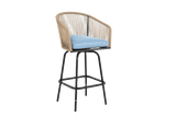 Outdoor Bar Stools Set Of 2 Steel Frame Blue Cushioned Chairs - Restanew - Omega Lifestyles