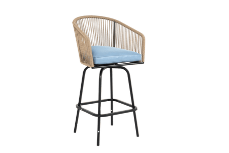 Outdoor Bar Stools Set Of 2 Steel Frame Blue Cushioned Chairs - Restanew - Omega Lifestyles