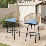 Outdoor Bar Stools Set Of 2 Steel Frame Blue Cushioned Chairs - Restanew - Omega Lifestyles