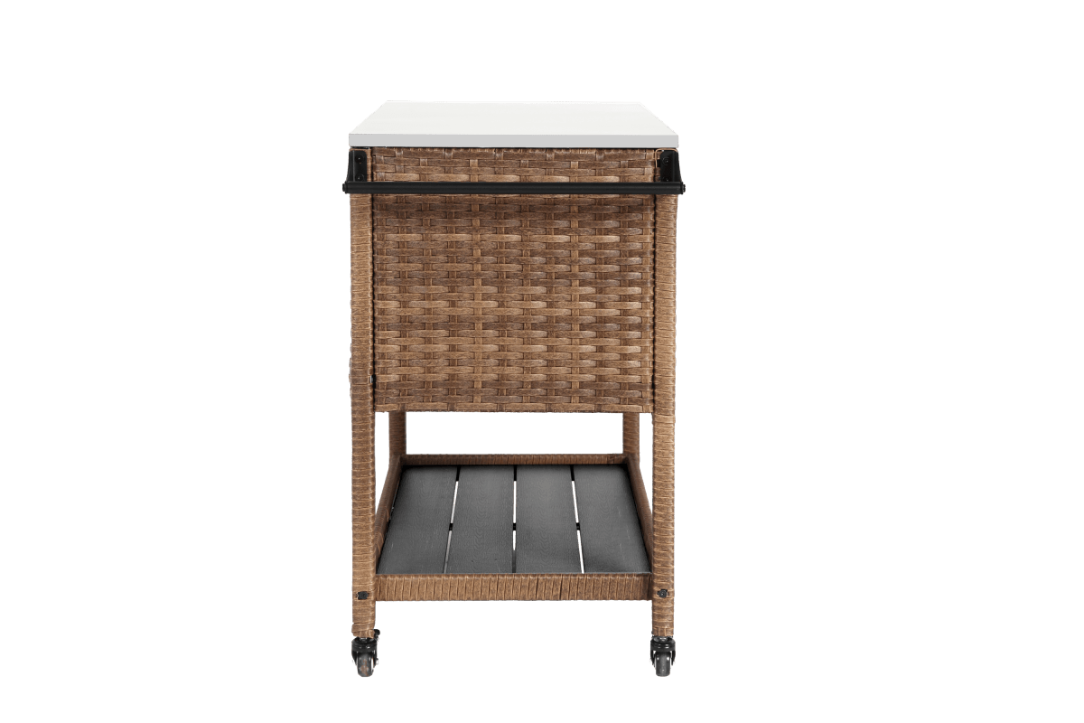 Outdoor Wicker Bar Cart With Stainless Steel Tabletop - Restanew - Omega Lifestyles
