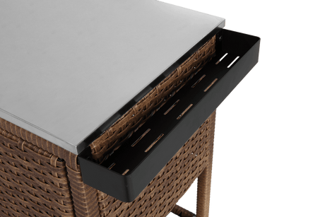 Outdoor Wicker Bar Cart With Stainless Steel Tabletop - Restanew - Omega Lifestyles