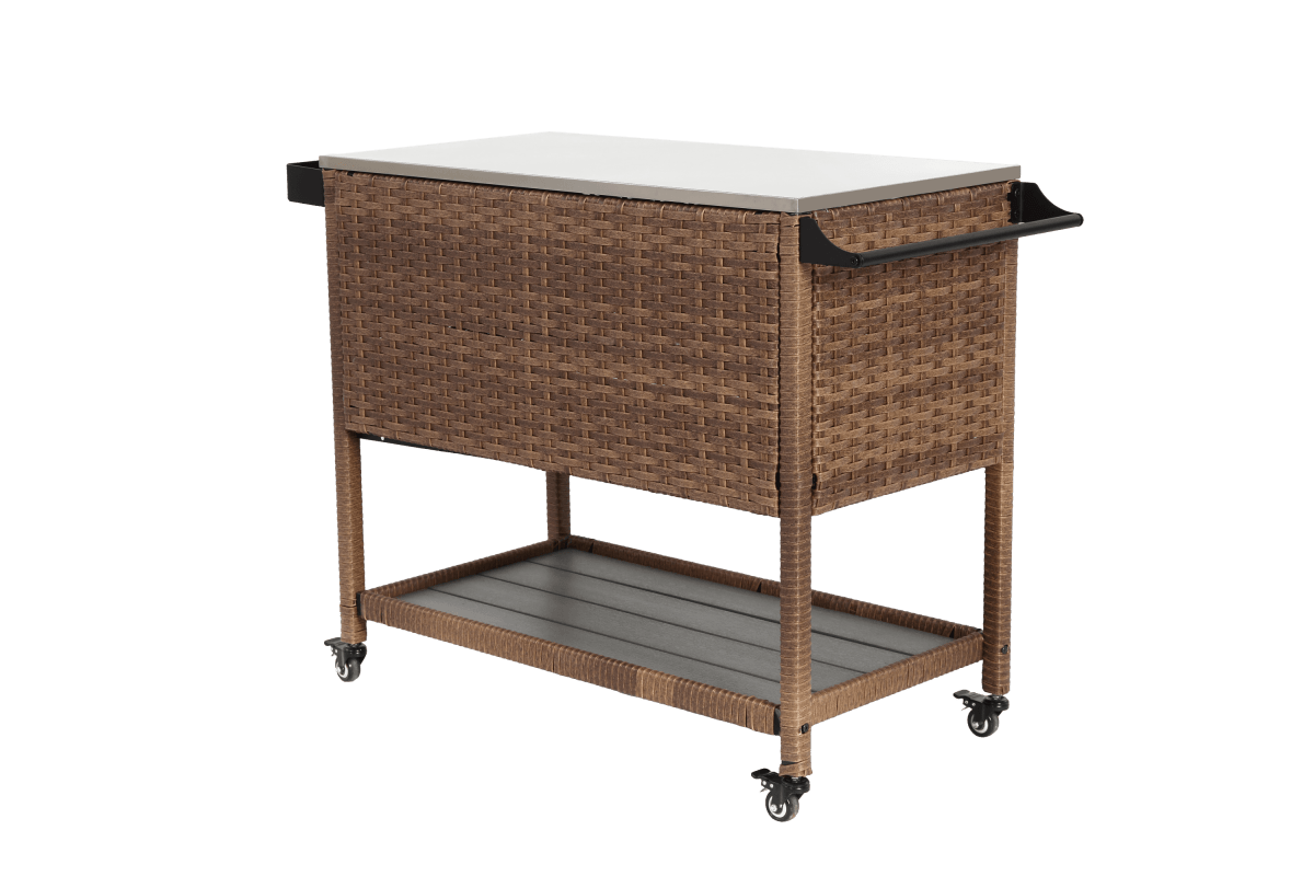 Outdoor Wicker Bar Cart With Stainless Steel Tabletop - Restanew - Omega Lifestyles