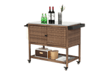 Outdoor Wicker Bar Cart With Stainless Steel Tabletop - Restanew - Omega Lifestyles