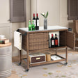 Outdoor Wicker Bar Cart With Stainless Steel Tabletop - Restanew - Omega Lifestyles