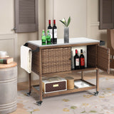 Outdoor Wicker Bar Cart With Stainless Steel Tabletop - Restanew - Omega Lifestyles