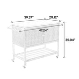 Outdoor Wicker Bar Cart With Stainless Steel Tabletop - Restanew - Omega Lifestyles