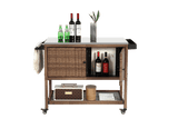 Outdoor Wicker Bar Cart With Stainless Steel Tabletop - Restanew - Omega Lifestyles