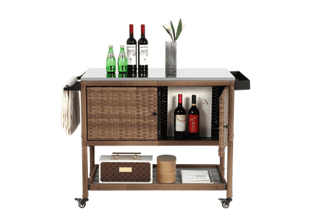 Outdoor Wicker Bar Cart With Stainless Steel Tabletop - Restanew - Omega Lifestyles