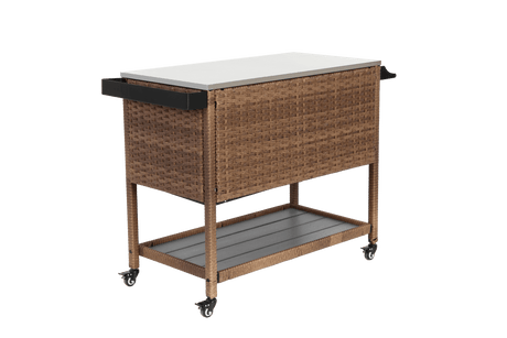 Outdoor Wicker Bar Cart With Stainless Steel Tabletop - Restanew - Omega Lifestyles