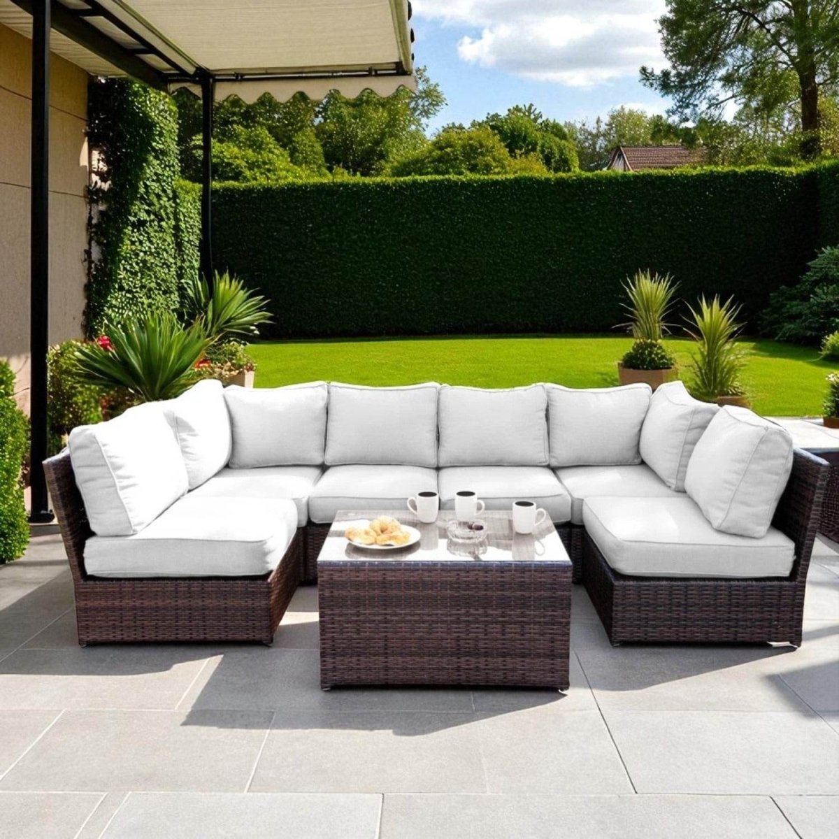 Outdoor Wicker Seating Set With Cushions and Coffee Table - Restanew - Omega Lifestyles