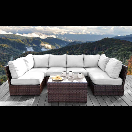 Outdoor Wicker Seating Set With Cushions and Coffee Table - Restanew - Omega Lifestyles