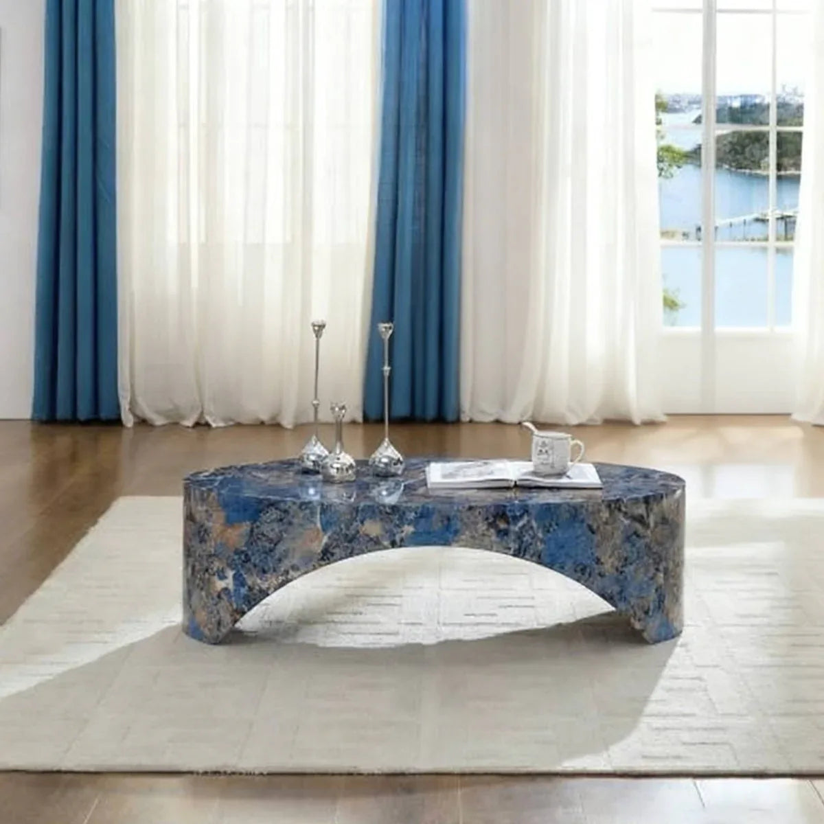 Oval Fiberglass Blue Modern Coffee Table - Omega Lifestyles