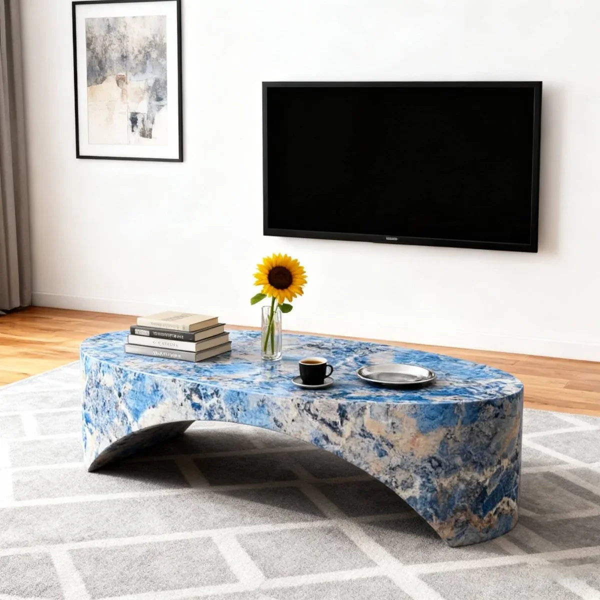 Oval Fiberglass Blue Modern Coffee Table - Omega Lifestyles