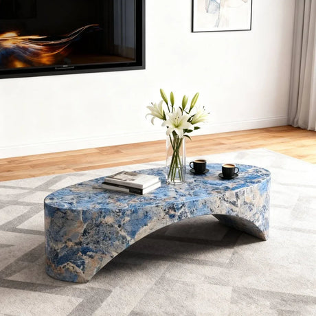 Oval Fiberglass Blue Modern Coffee Table - Omega Lifestyles