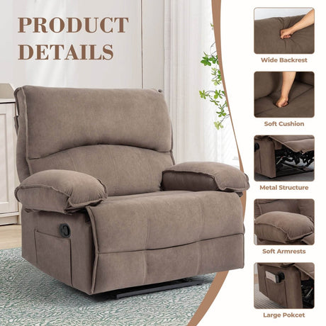Oversized Soft Velvet Push - Back Recliner Chair With Massage Pillow - Restanew - Omega Lifestyles