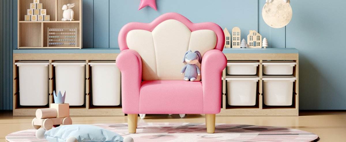 Princess Upholstered Pink White Kids Sofa Chair - Omega Lifestyles