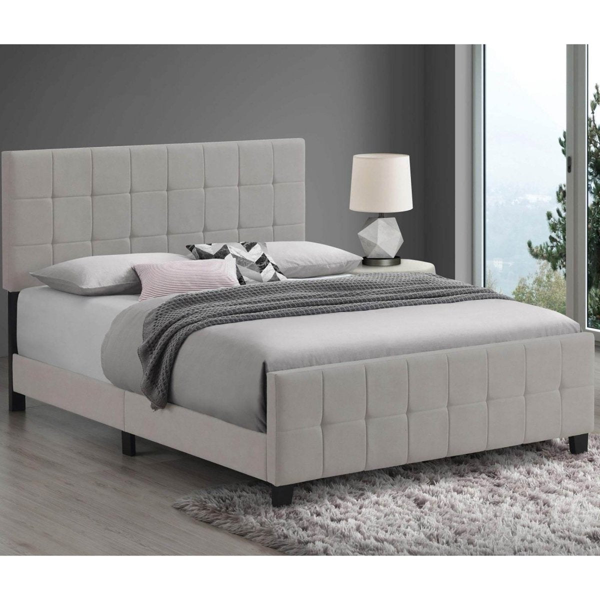 Queen Beige Tufted Upholstered Contemporary Panel Bed - Restanew - Omega Lifestyles