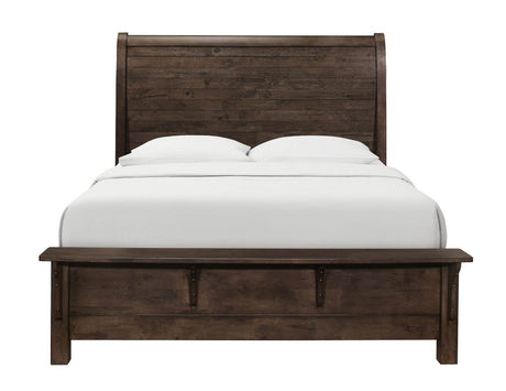 Queen Brown Engineered Wood Sleigh Bed Frame - Restanew - Omega Lifestyles