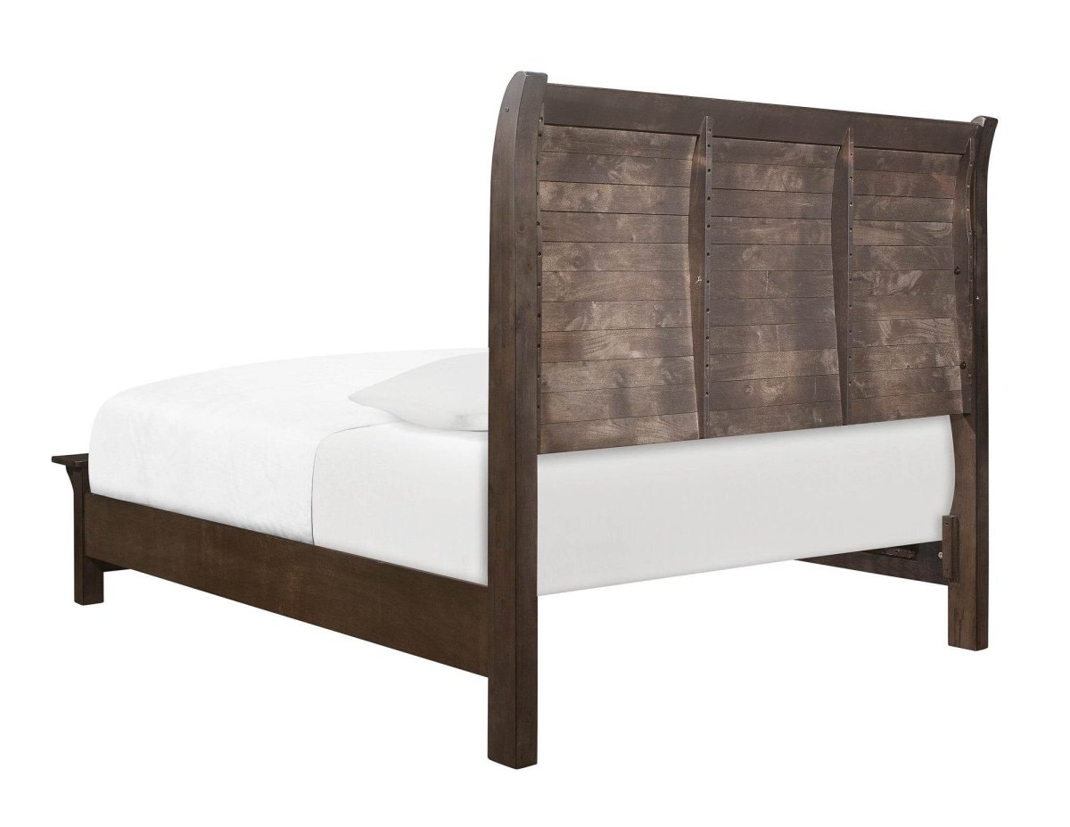 Queen Brown Engineered Wood Sleigh Bed Frame - Restanew - Omega Lifestyles