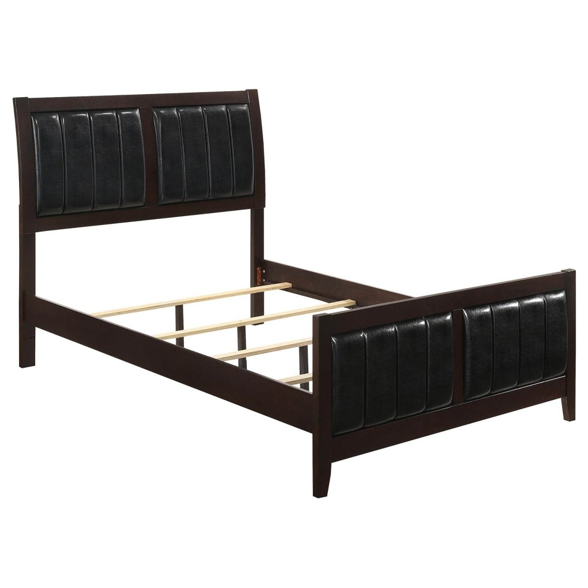 Queen Cappuccino Wood Faux Leather Panel Bed Frame - Restanew - Omega Lifestyles