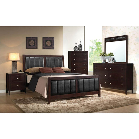 Queen Cappuccino Wood Faux Leather Panel Bed Frame - Restanew - Omega Lifestyles