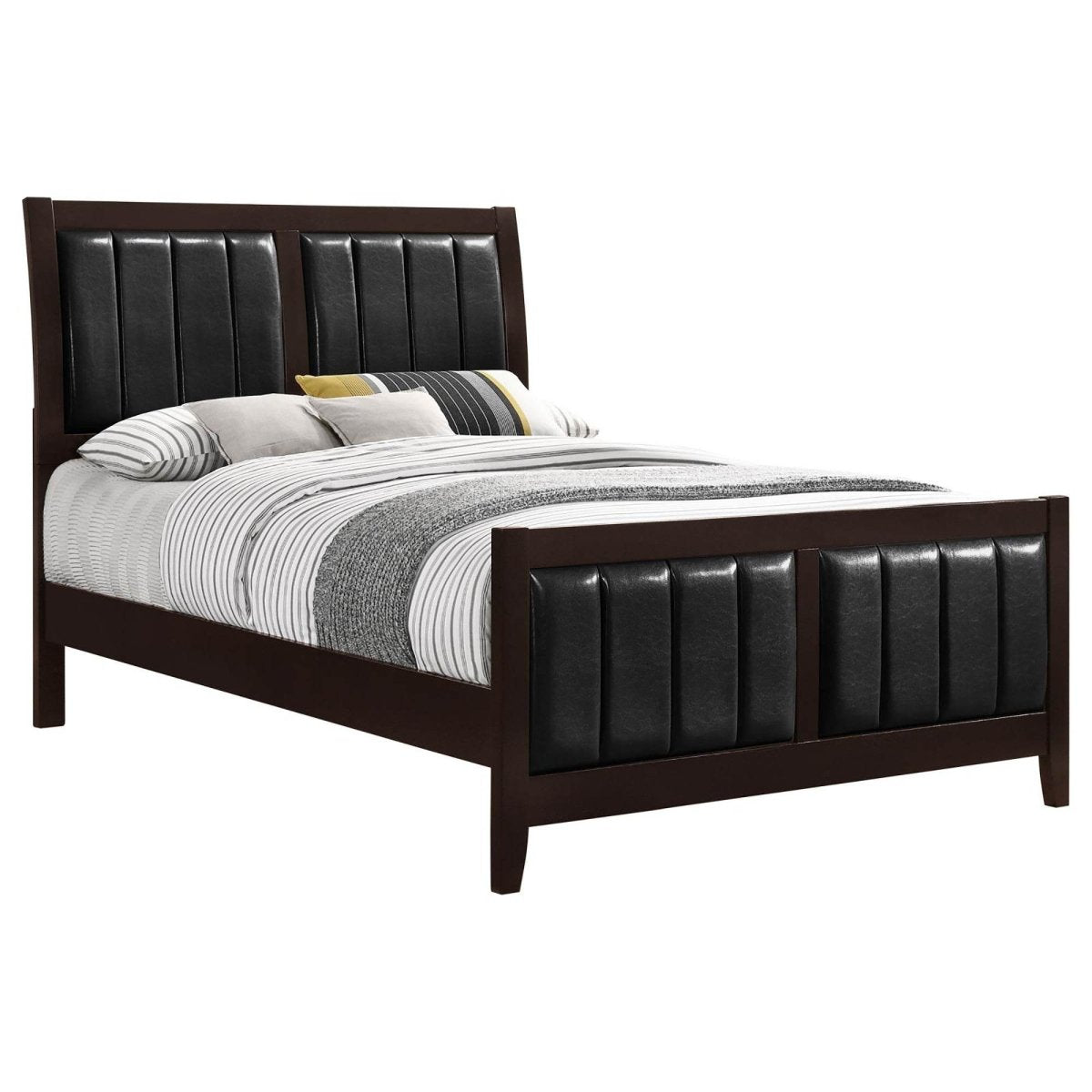 Queen Cappuccino Wood Faux Leather Panel Bed Frame - Restanew - Omega Lifestyles