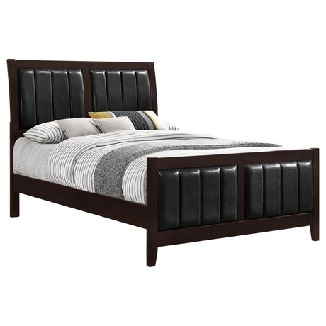 Queen Cappuccino Wood Faux Leather Panel Bed Frame - Restanew - Omega Lifestyles