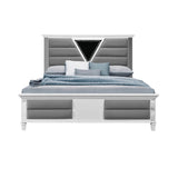 Queen Contemporary White Panel Bed Frame With LED Lighting - Restanew - Omega Lifestyles
