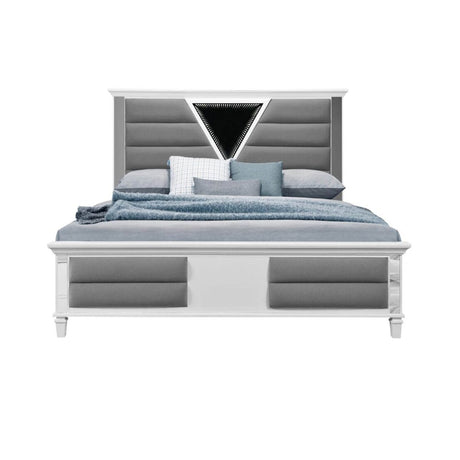 Queen Contemporary White Panel Bed Frame With LED Lighting - Restanew - Omega Lifestyles