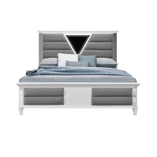 Queen Contemporary White Panel Bed Frame With LED Lighting - Restanew - Omega Lifestyles