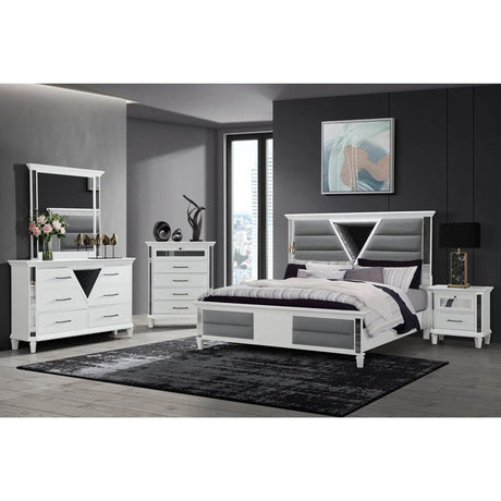 Queen Contemporary White Panel Bed Frame With LED Lighting - Restanew - Omega Lifestyles