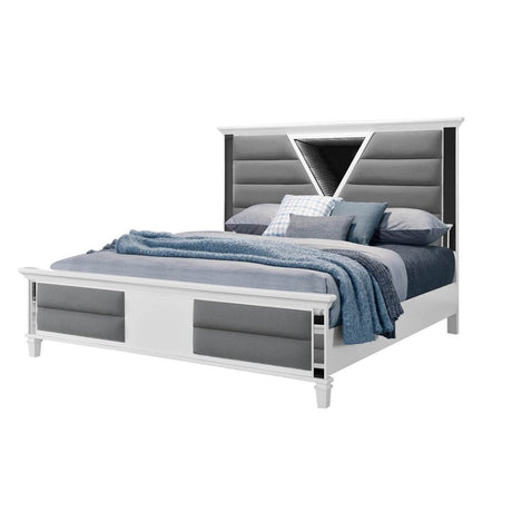 Queen Contemporary White Panel Bed Frame With LED Lighting - Restanew - Omega Lifestyles