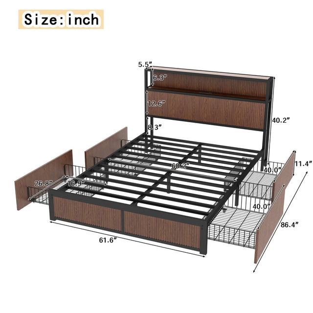 Queen French Bed Frame With Storage Drawers And USB Socket - Omega Lifestyles