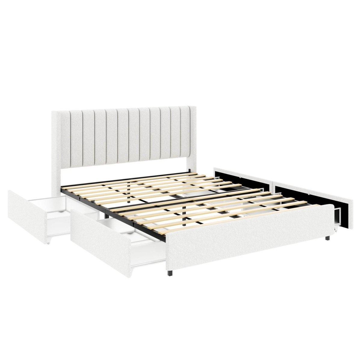 Queen Ivory Boucle Upholstered Platform Bed Frame With Storage - Restanew - Omega Lifestyles