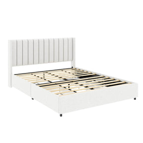 Queen Ivory Boucle Upholstered Platform Bed Frame With Storage - Omega Lifestyles