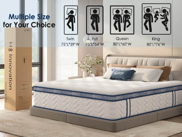 Queen Medium 12-Inch Hybrid Pocket Spring Mattress - Omega Lifestyles