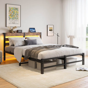 Queen Metal And Wood Bed Frame With RGB Lighting - Omega Lifestyles