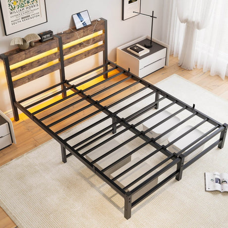 Queen Metal And Wood Bed Frame With RGB Lighting - Restanew - Omega Lifestyles