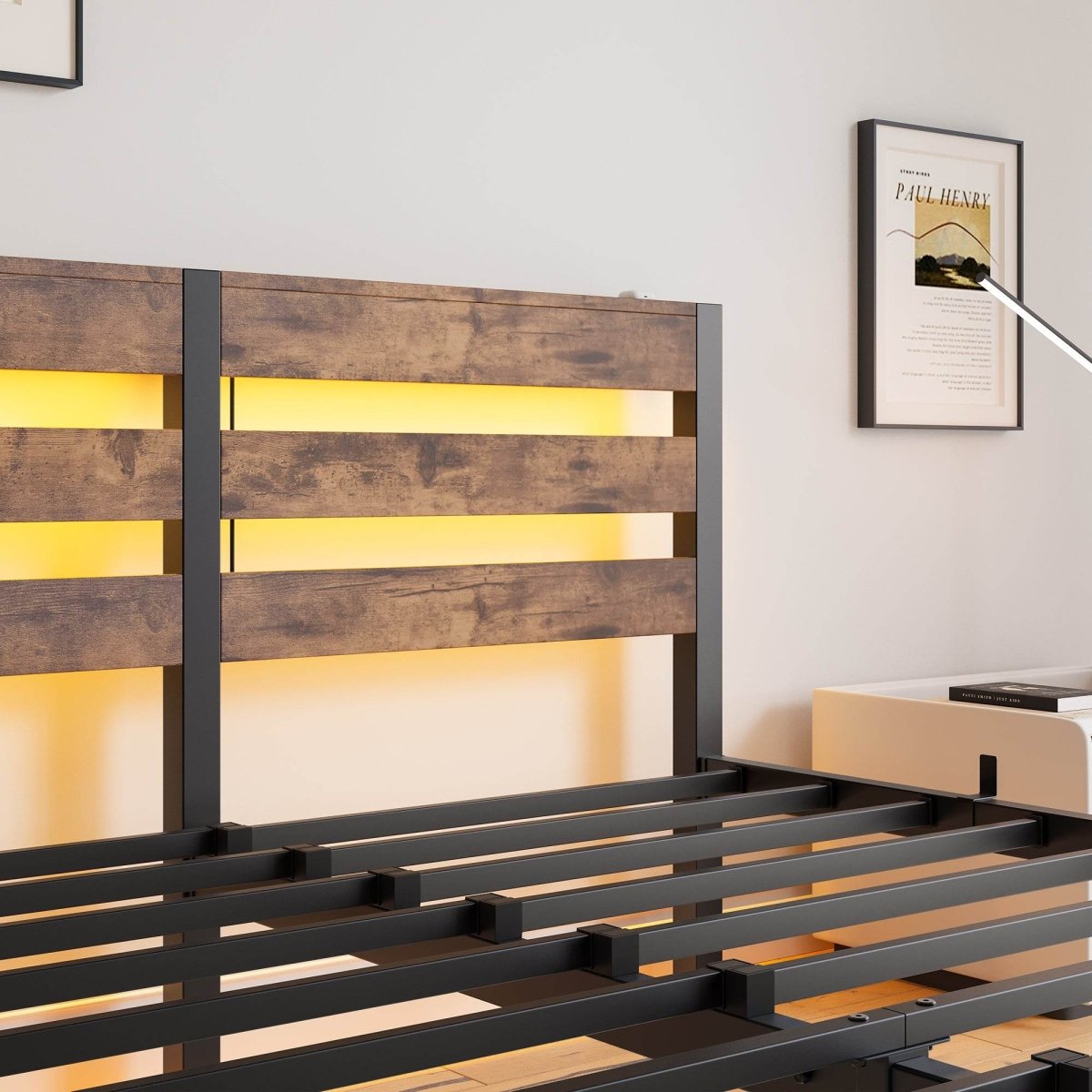 Queen Metal And Wood Bed Frame With RGB Lighting - Restanew - Omega Lifestyles