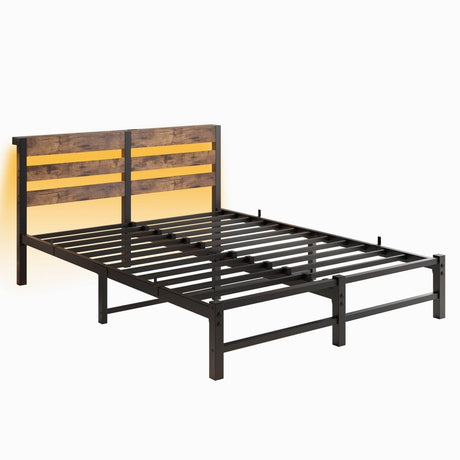 Queen Metal And Wood Bed Frame With RGB Lighting - Restanew - Omega Lifestyles