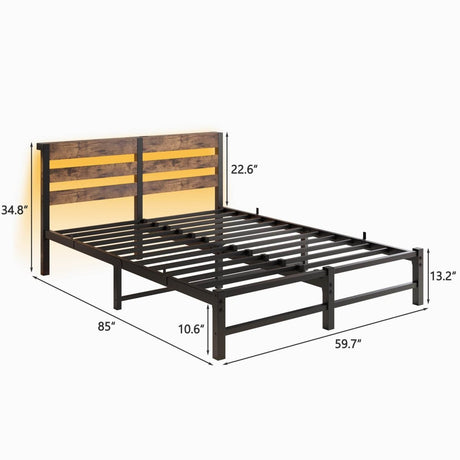 Queen Metal And Wood Bed Frame With RGB Lighting - Restanew - Omega Lifestyles