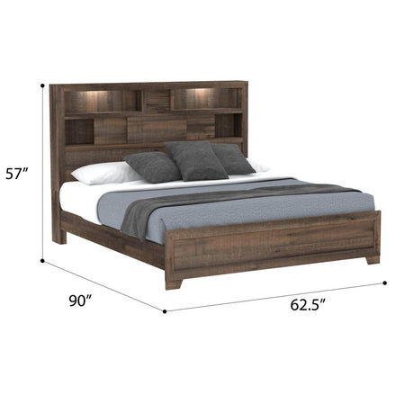 Queen Solid Wood Brown Bookcase Bed Frame - Restanew - Omega Lifestyles