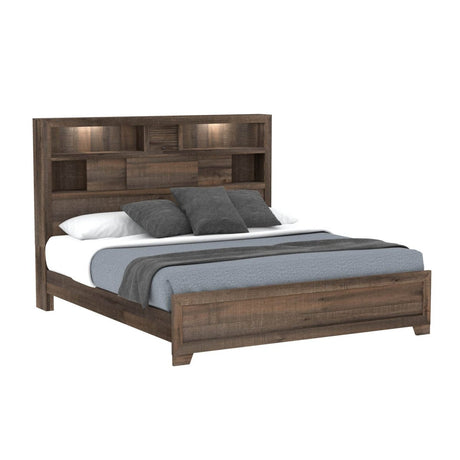 Queen Solid Wood Brown Bookcase Bed Frame - Restanew - Omega Lifestyles